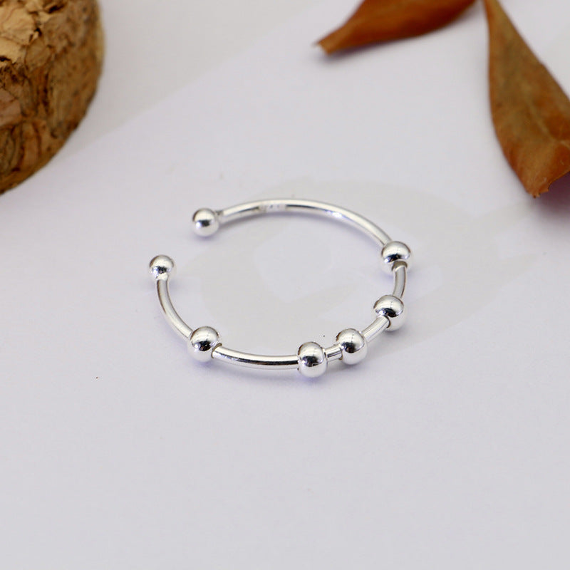 Rotatable Beads Silver Rings for Women-Rings-5 Beads-Free Shipping Leatheretro