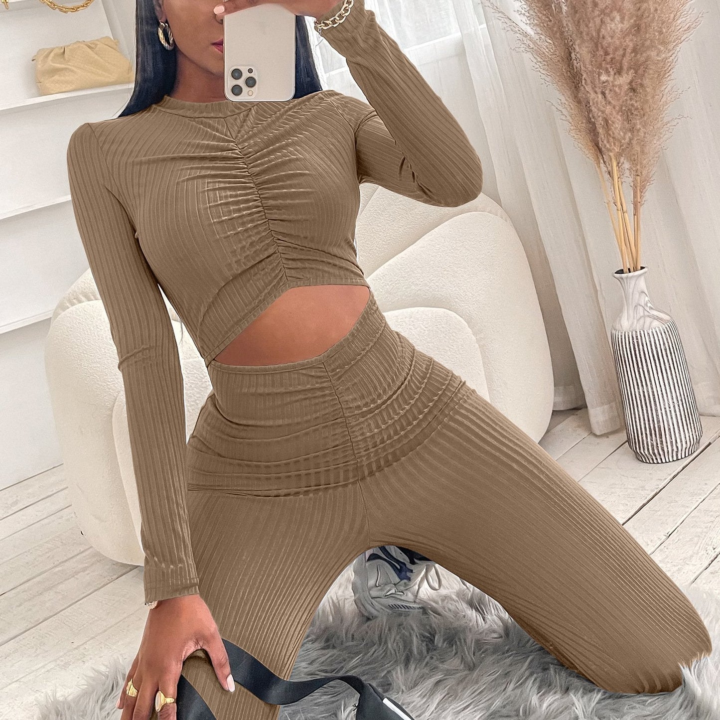 Sexy Women Midriff Baring Jumpsuits Romper-Jumpsuits & Rompers-Khaki-S-Free Shipping Leatheretro