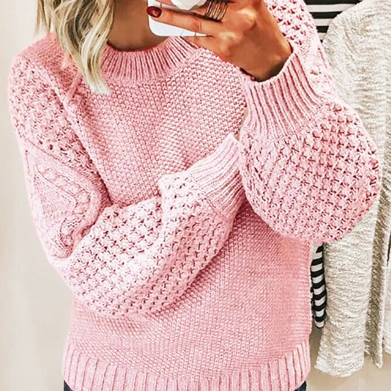 Casual Women Pullover Long Sleeves Sweaters-Shirts & Tops-Pink-S-Free Shipping Leatheretro