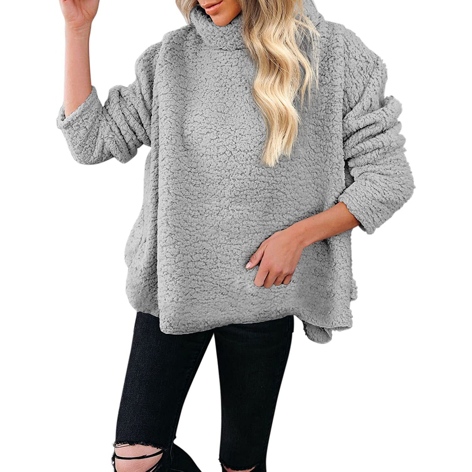 Women Warm Turtleneck Woolen Plus Sizes Winter Sweaters-Gray-S-Free Shipping Leatheretro