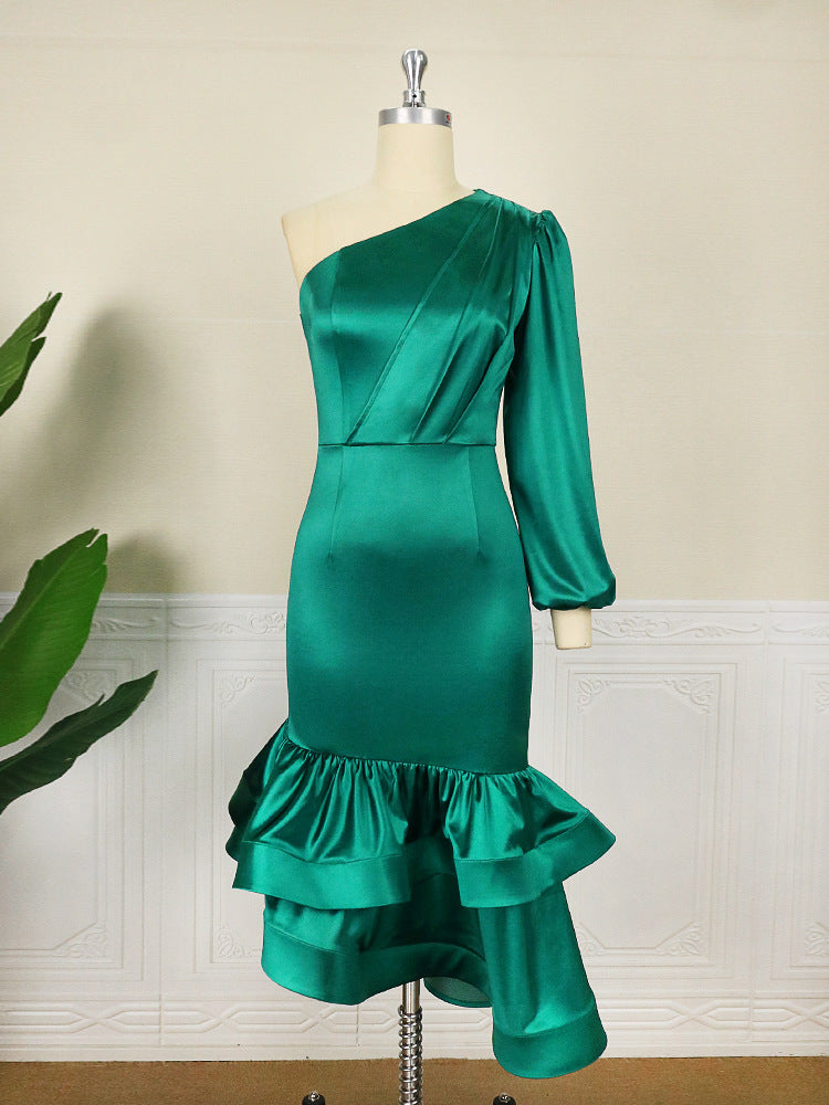 Designed One Shoulder Irregular Green Evening Party Dresses-Dresses-Green-S-Free Shipping Leatheretro