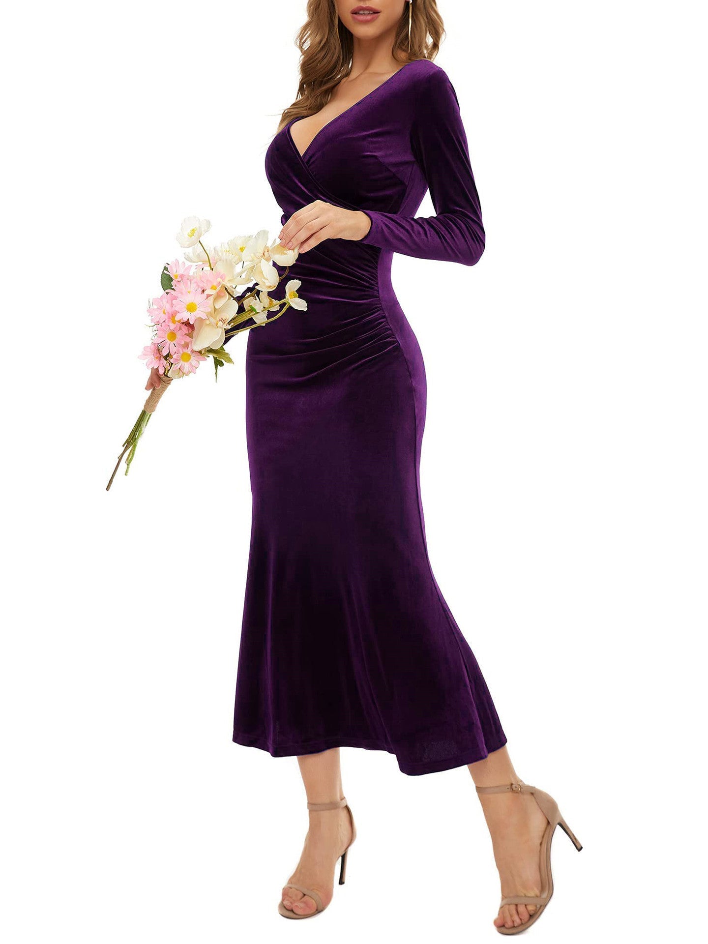Elegant Velvet Evening Dresses for Women-Dresses-Wine Red-S-Free Shipping Leatheretro