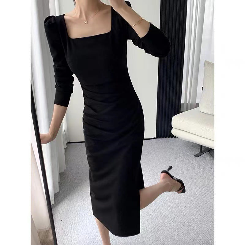 Sexy Square Neckline Long Sleeves Party Dresses-Dresses-Black-S-Free Shipping Leatheretro