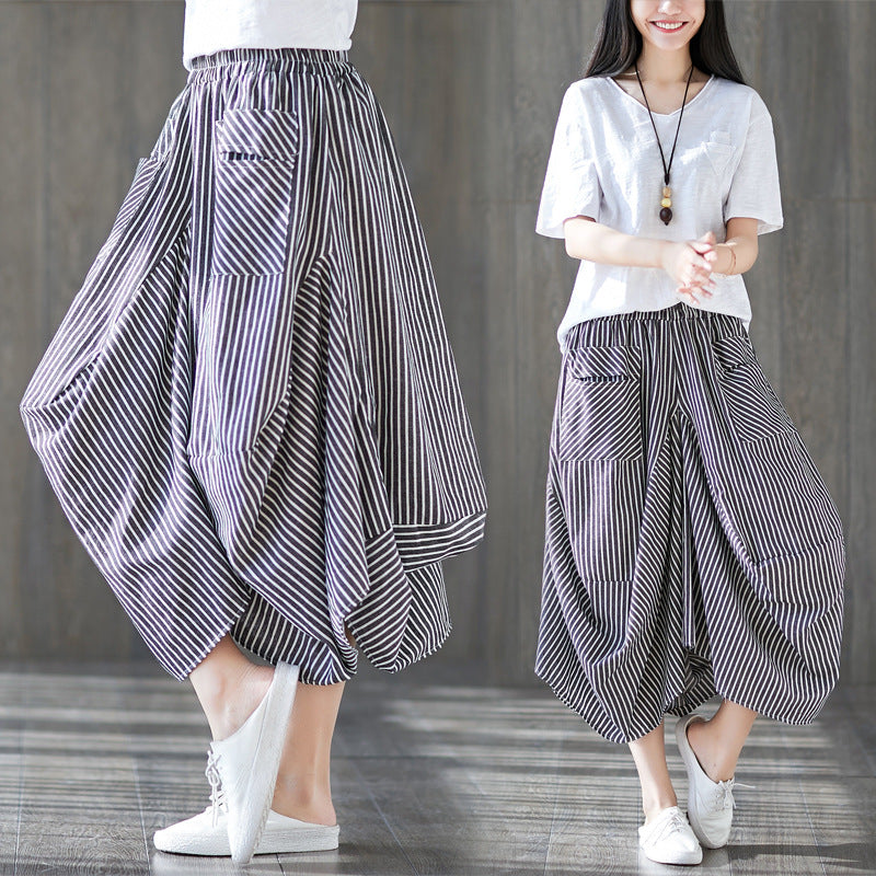 Summer Striped Elastic Waist Lantern Pants-Pants-The same as picture-One Size-Free Shipping Leatheretro
