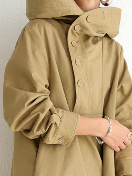 Casual Long Sleeves Hoodies Wind Break Overcoats-Outerwear-Khaki-S-Free Shipping Leatheretro