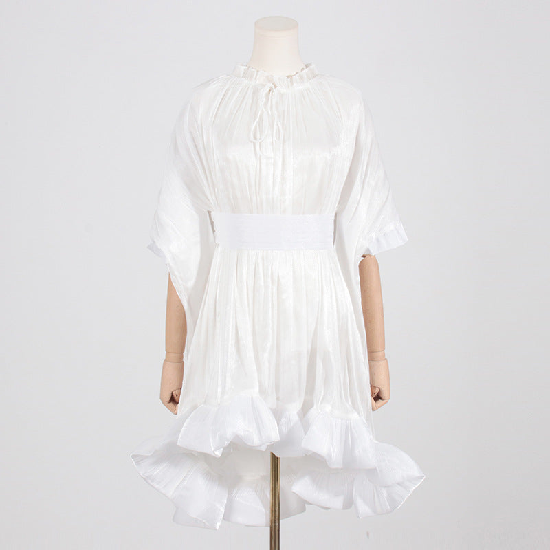 Luxury Designed Ruffled Short Dresses-Dresses-White-S-Free Shipping Leatheretro