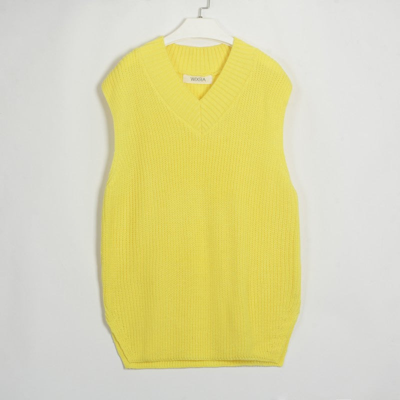 Women Sleeveless Knitted Vest-Vests-Yellow-S-Free Shipping Leatheretro