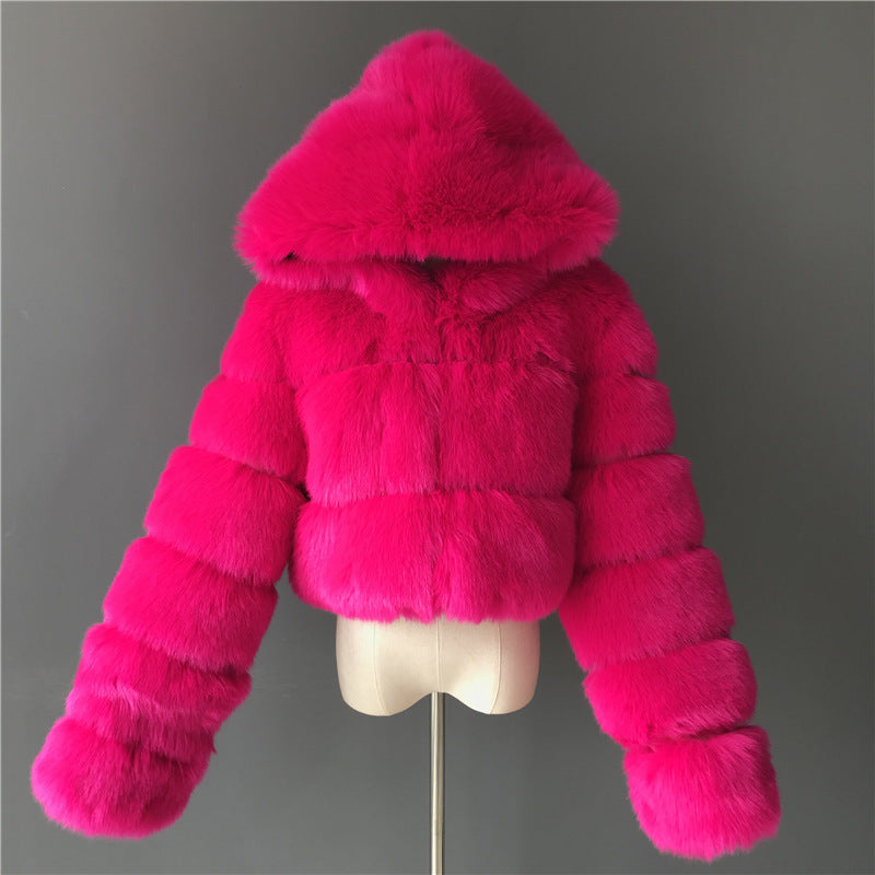 Fashion Artificial Faux Fur Short Overcoats for Women-Coats & Jackets-Rose Red-S-Free Shipping Leatheretro