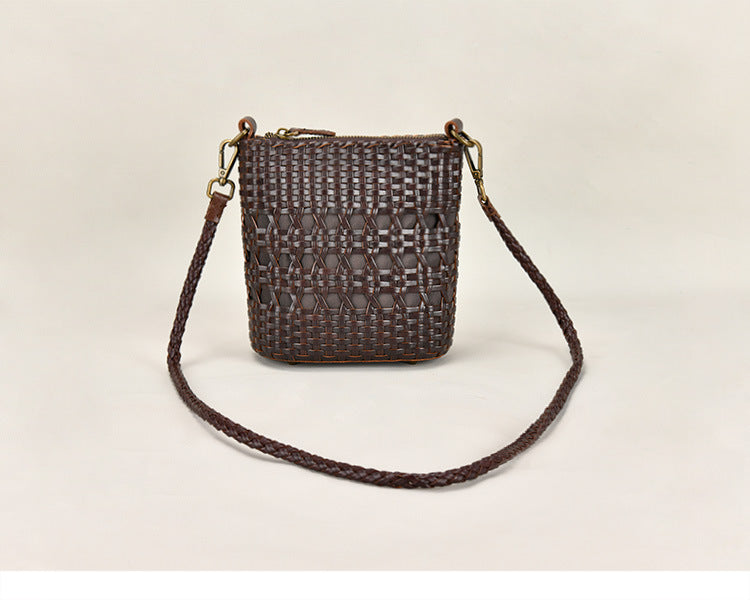 Special Design Woven Leather Bags for Women 8088-Handbags, Wallets & Cases-Brown-Free Shipping Leatheretro