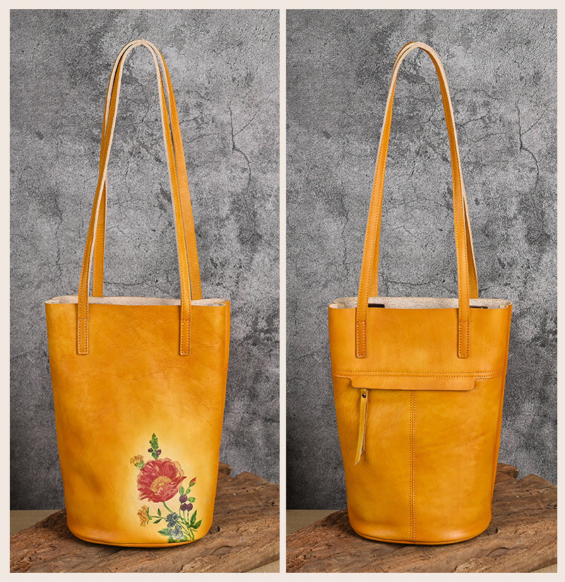 Vintage Handmade Vege Tanned Leather Bags for Women 2301-Handbags-Yellow-Free Shipping Leatheretro