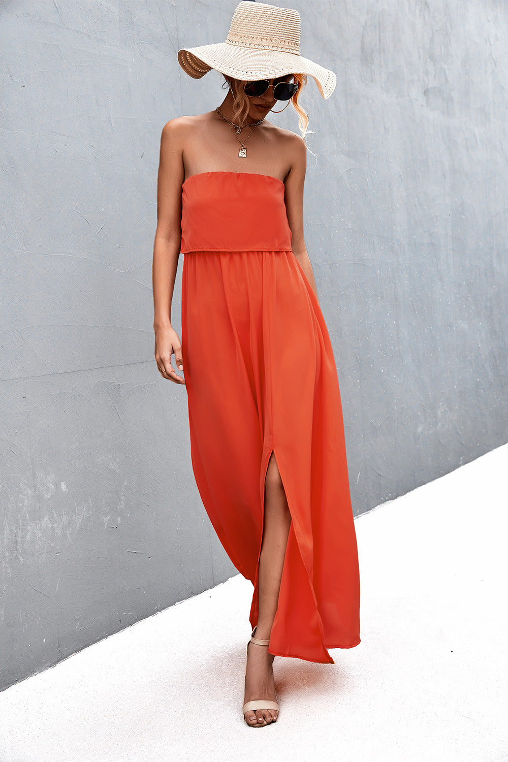 Sexy Strapless Summer Daily Dresses-Dresses-Orange-S-Free Shipping Leatheretro