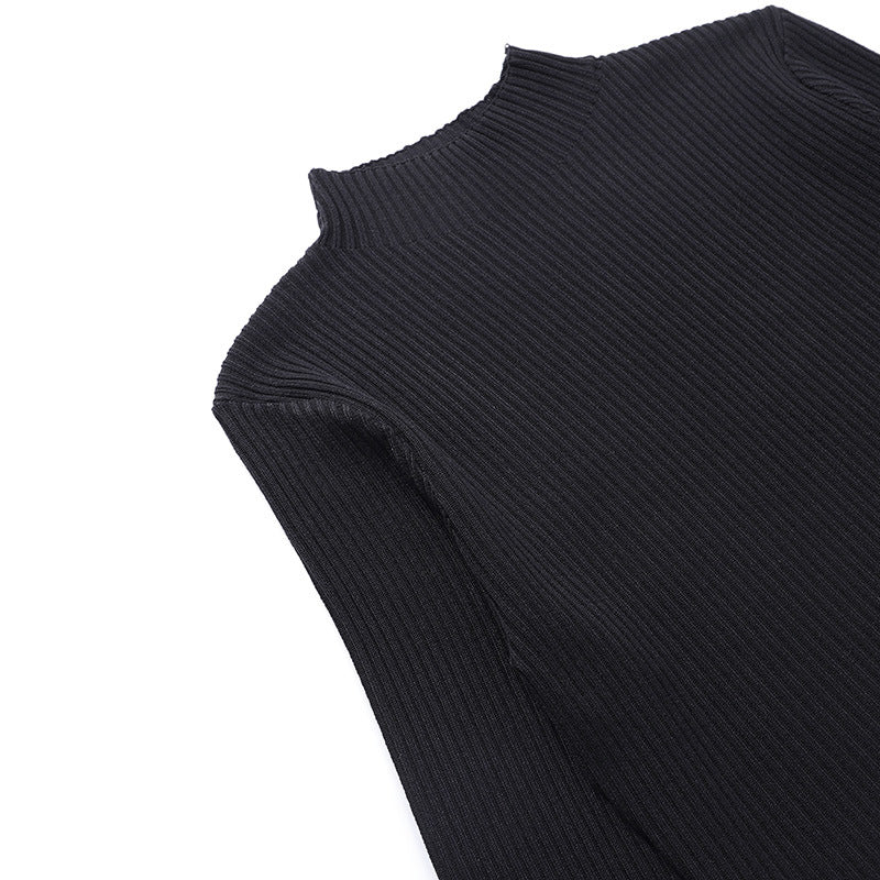 Elegant Turtleneck Short Knitted Tops-Shirts & Tops-Black-S-Free Shipping Leatheretro