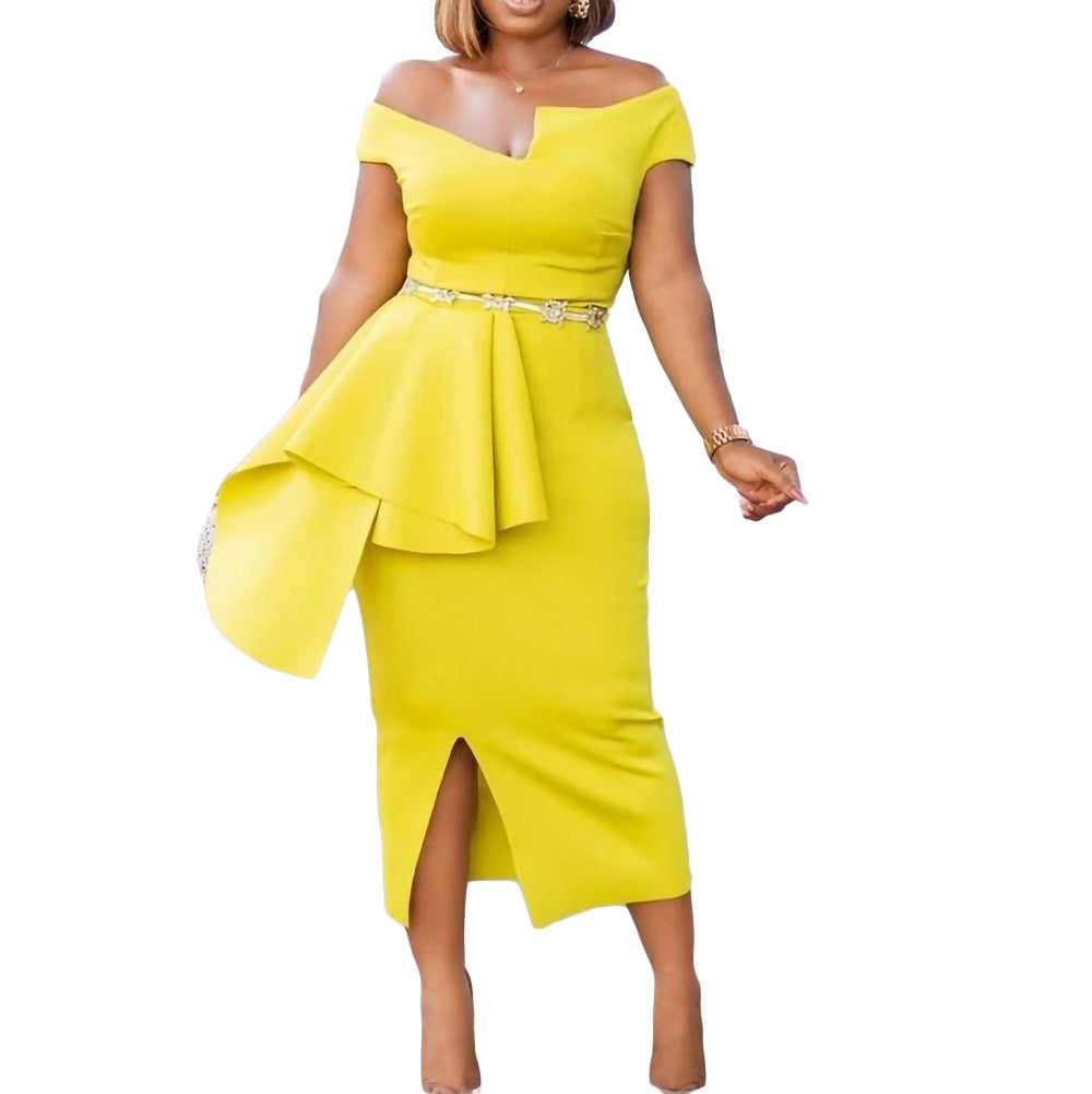 Fashion High Waist Plus Sizes Midi Party Dresses-Dresses-Yellow-S-Free Shipping Leatheretro