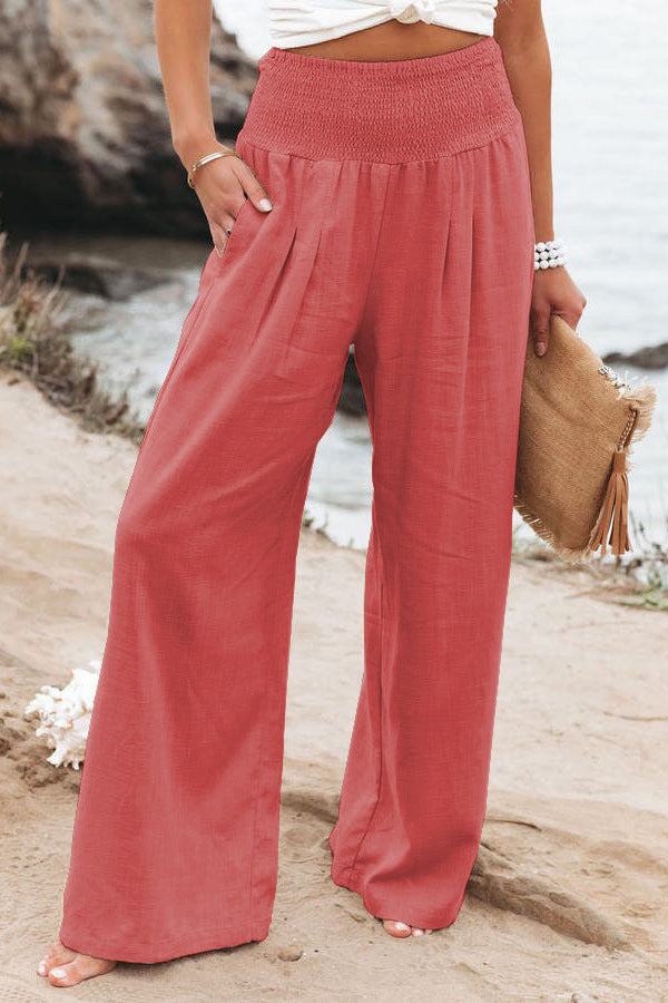 Casual Linen Summer Wide Legs Pants for Women-Pants-Orange-S-Free Shipping Leatheretro