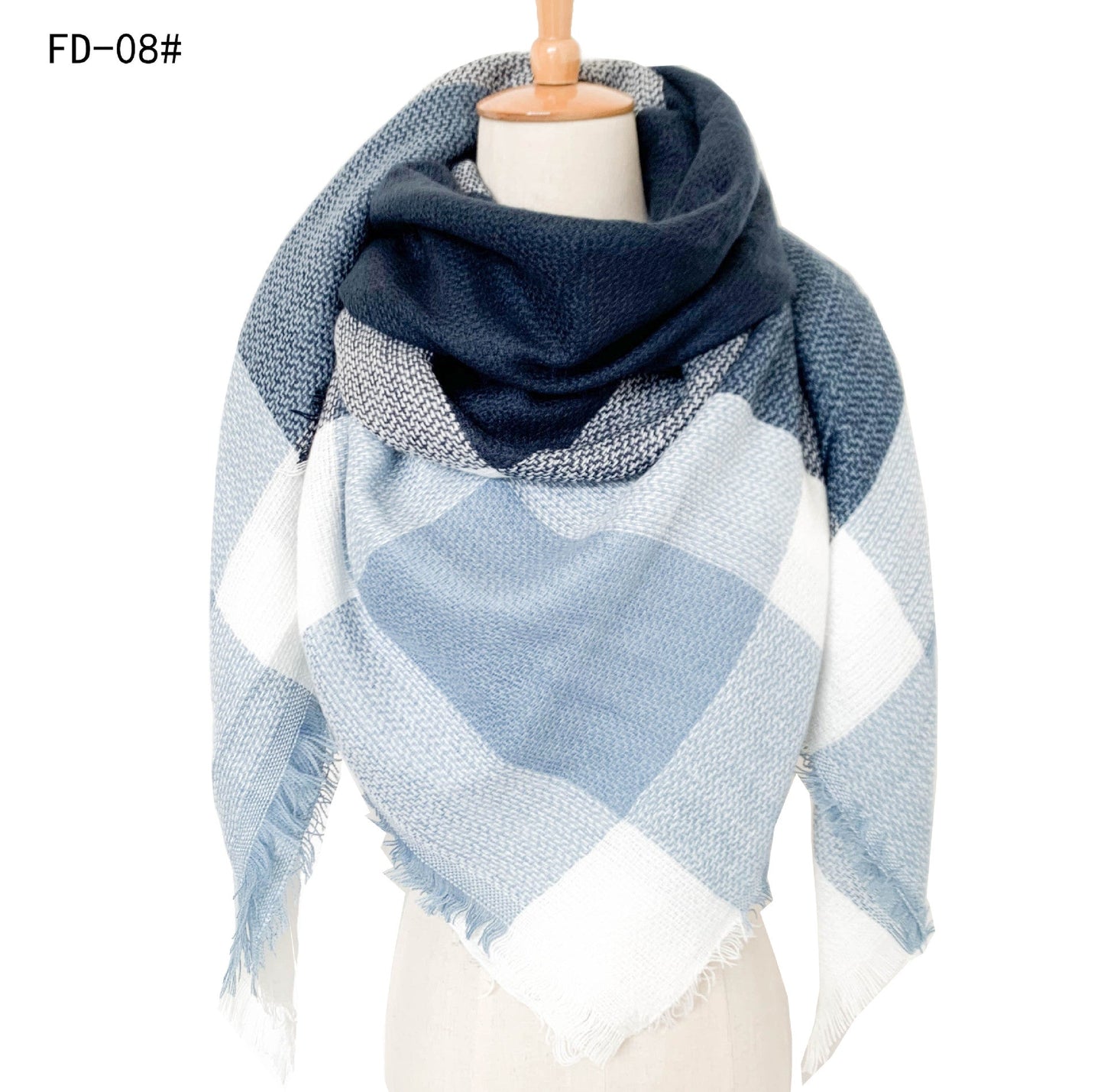 Winter Warm Plaid Scarves for Women-Scarves & Shawls-Navy Blue-140cm-Free Shipping Leatheretro