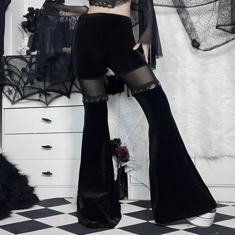 Sexy Black Net High Waist Trumpet Pants-Pants-Black-S-Free Shipping Leatheretro