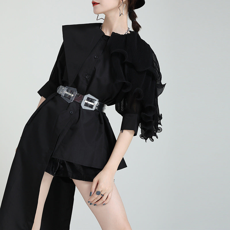 3D Designed Asymmetrical Summer Shirts Dresses-Dresses-Black-One Size-Free Shipping Leatheretro