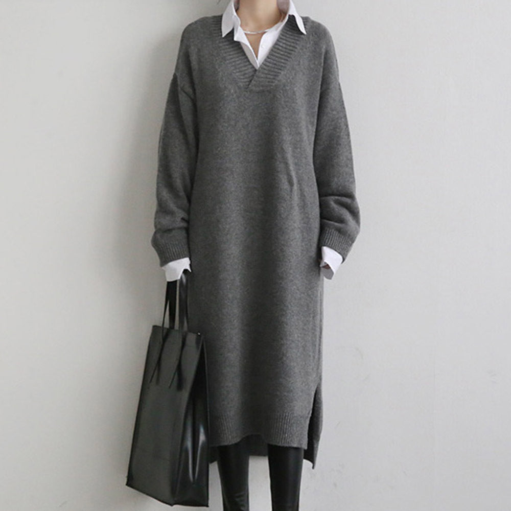 Women Pullover Knitting Long Dresses-Dresses-Gray-One Size-Free Shipping Leatheretro