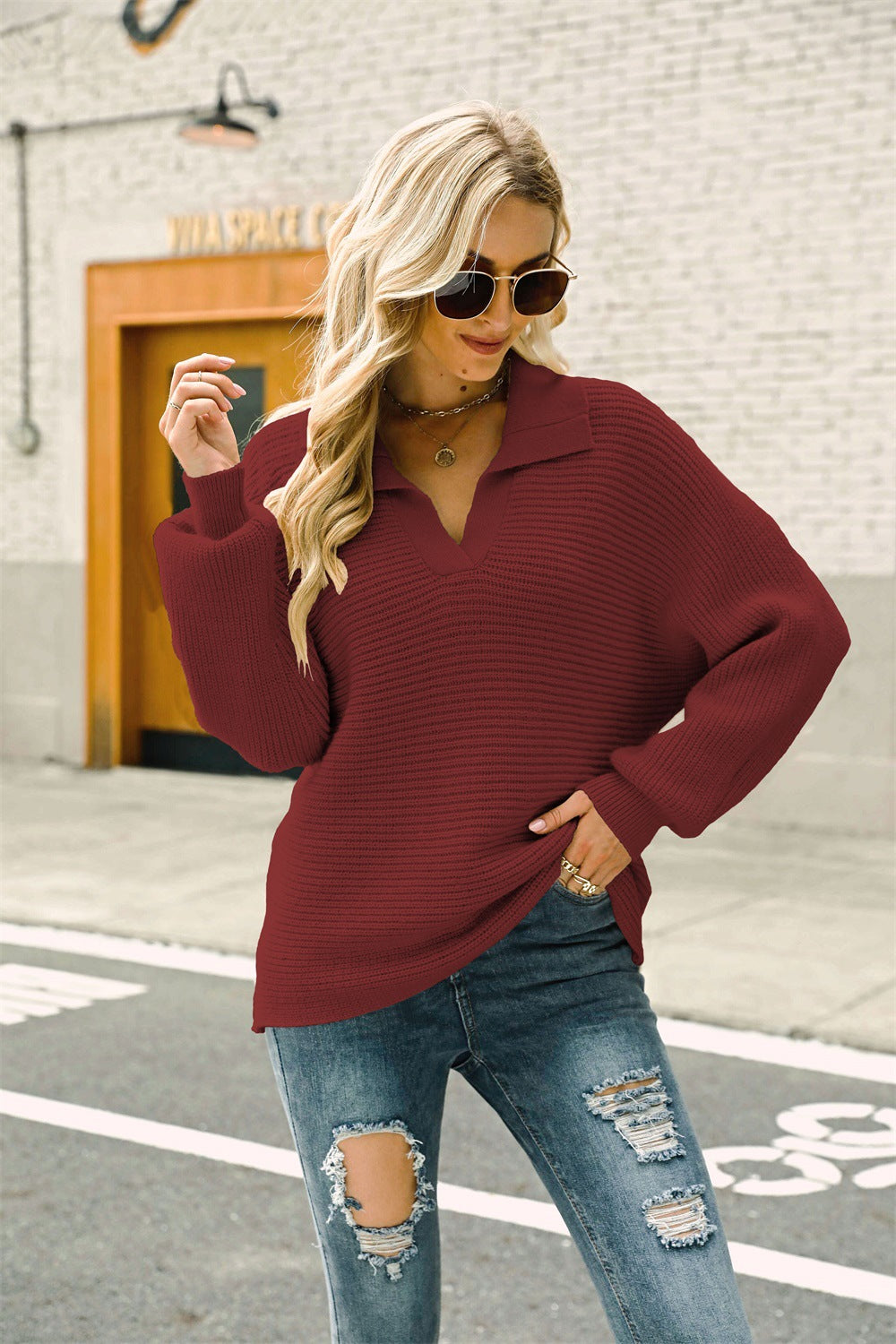 Casual Knitted Plus Sizes Pullover Sweaters-Shirts & Tops-Red-S-Free Shipping Leatheretro