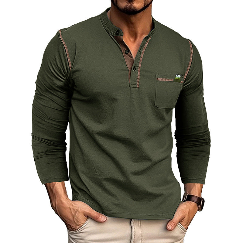 Casual Long Sleeves T Shirts for Men-Shirts & Tops-Dark Green-S-Free Shipping Leatheretro