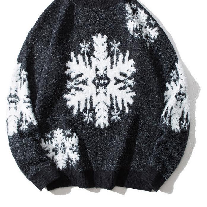 Christmas Snowflake High Neck Knitting Women Sweaters-Shirts & Tops-Black-One Size-Free Shipping Leatheretro