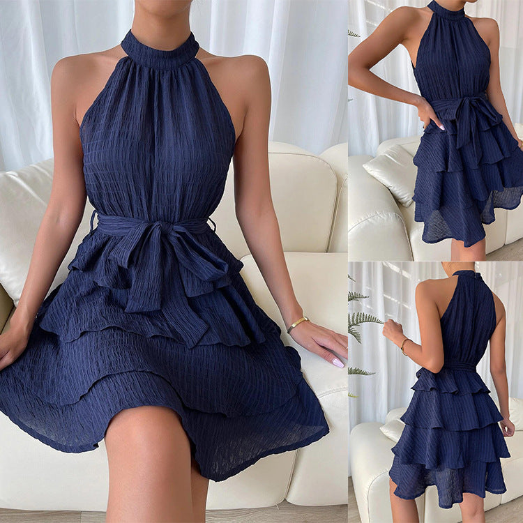 Casual Summer Sleeveless Ruffled Mini Dresses-Dresses-Blue-S-Free Shipping Leatheretro