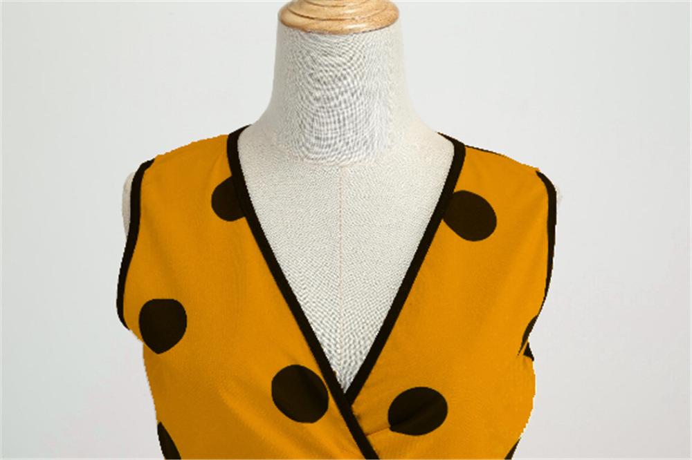 Casual Sleeveless Dot Print Vintage Dresses-Vintage Dresses-Yellow-S-Free Shipping Leatheretro