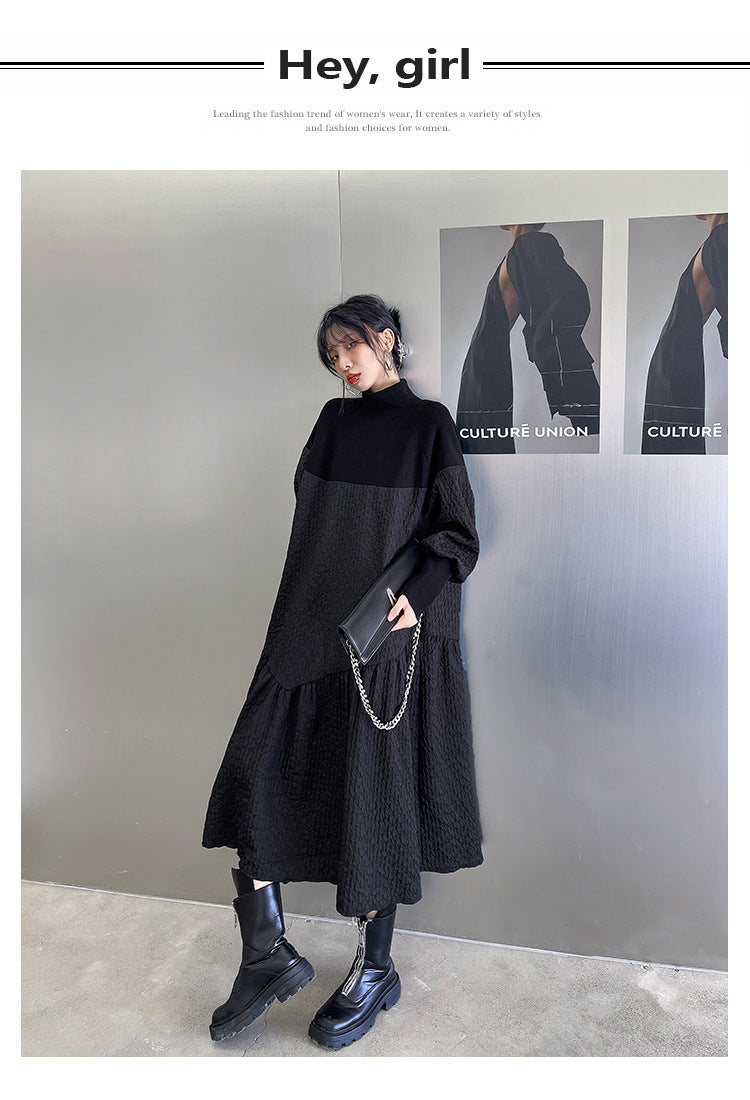 Classy Stand Collar Cozy Long A Line Dresses-Dresses-Black-One Size-Free Shipping Leatheretro