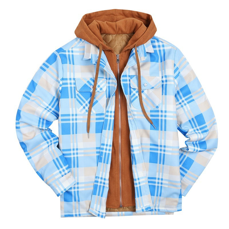 Plaid Winter Hoodies Jacket Outerwear for Men-Outerwear-Sky Blue-S-Free Shipping Leatheretro