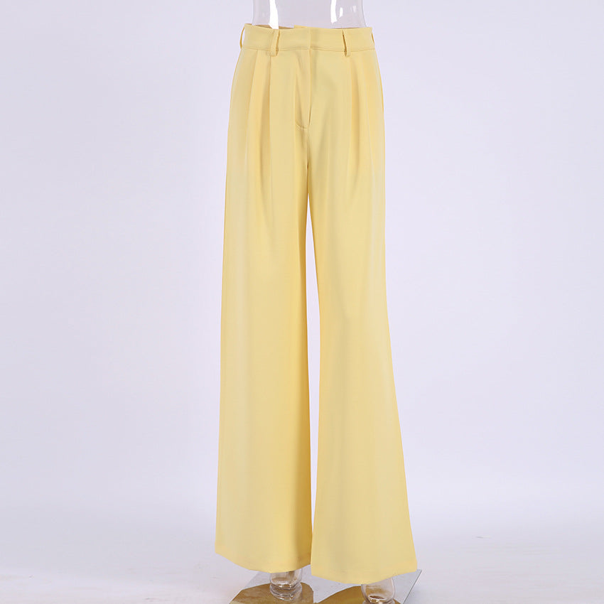 Casual High Waist Wide Legs Long Pants for Women-Pants-Yellow-S-Free Shipping Leatheretro