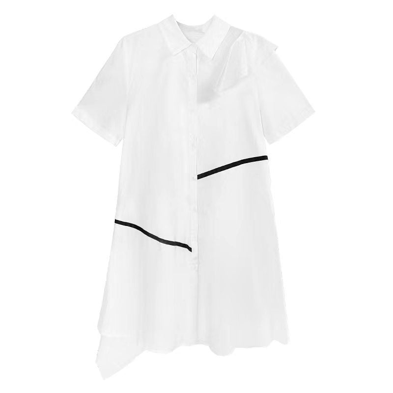 Vintage Summer Irregular Black Shirts Dresses-Dresses-White-One Size-Free Shipping Leatheretro