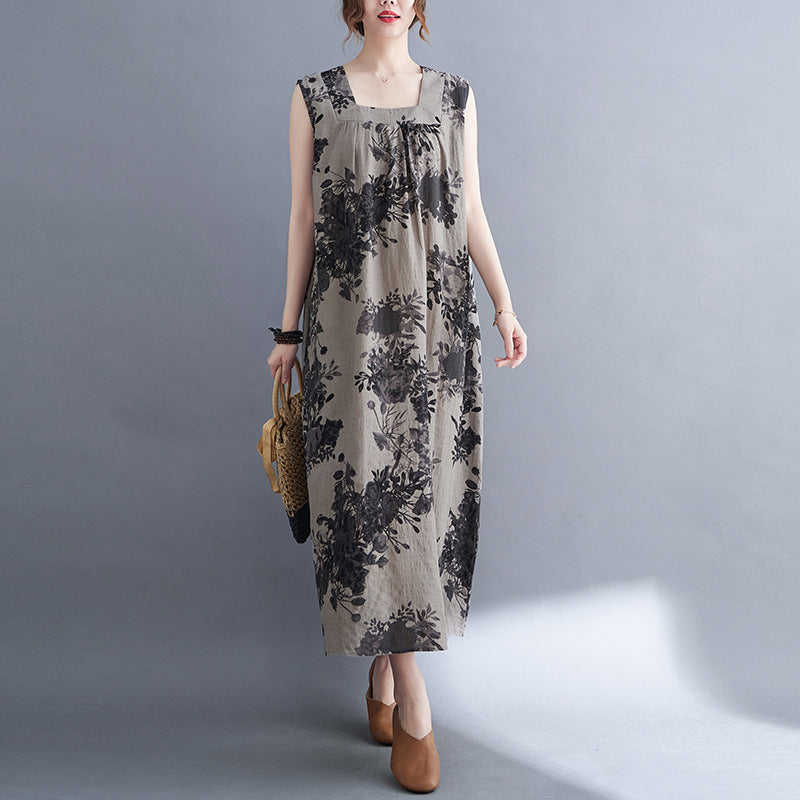 Casual Summer Linen Plus Sizes Sleeveless Dresses-Dresses-Gray-M【50-60 kg】-Free Shipping Leatheretro