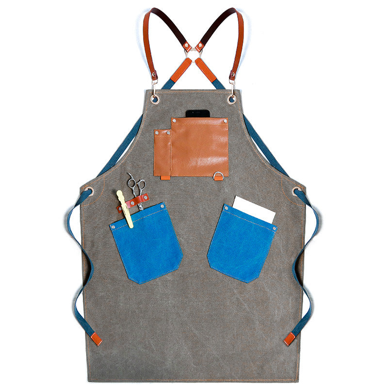 Durable Leather Canvas Aprons for Work P245-Canvas Aprons-White-Free Shipping Leatheretro