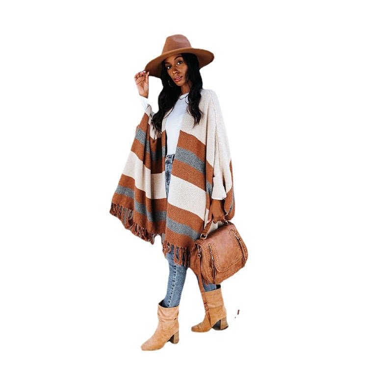 Women Plus Sizes Tassels Knitting Capes-Shirts & Tops-White-S-Free Shipping Leatheretro