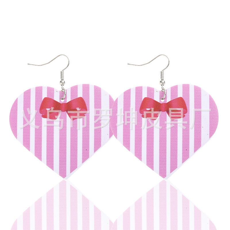 3pcs/Set Pu Leather Sweetheart Design Pink Earrings for Women-Earrings-3pcs-Free Shipping Leatheretro