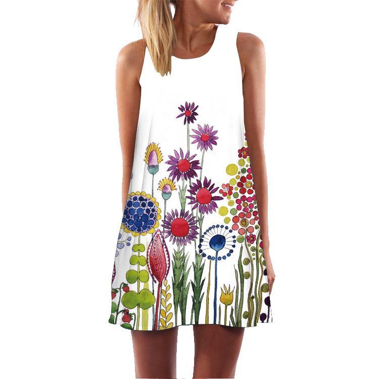 Summer 3D Floral Print Sleeveless Mini Short Dresses-Mini Dresses-2-S-Free Shipping Leatheretro