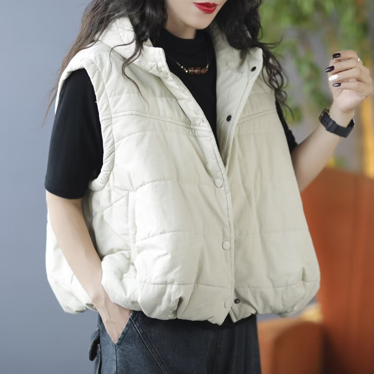 Casual Winter Sleeveless Cotton Vest-Vests-Ivory-One Size-Free Shipping Leatheretro