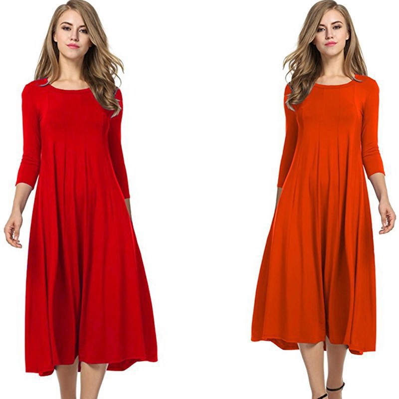 Casual Simple Design Round Neck Midi Dresses-Dresses-Ivory-S-Free Shipping Leatheretro