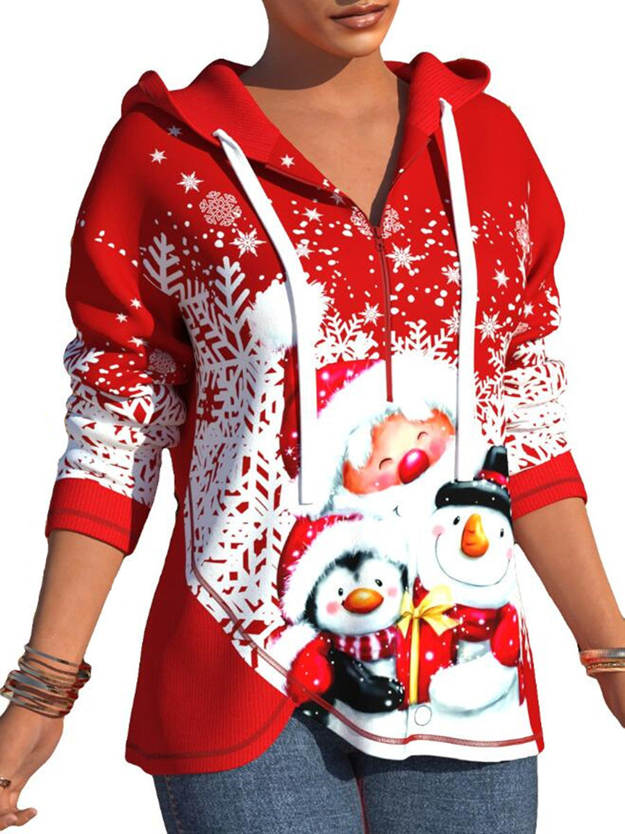 Christmas Red Snowma Zipper Hoodies-Shirts & Tops-Red-S-Free Shipping Leatheretro