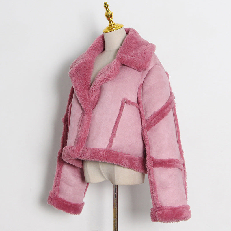 Luxury Designed Sherpa Short Jackets Coats for Women-Coats & Jackets-Pink-One Size-Free Shipping Leatheretro