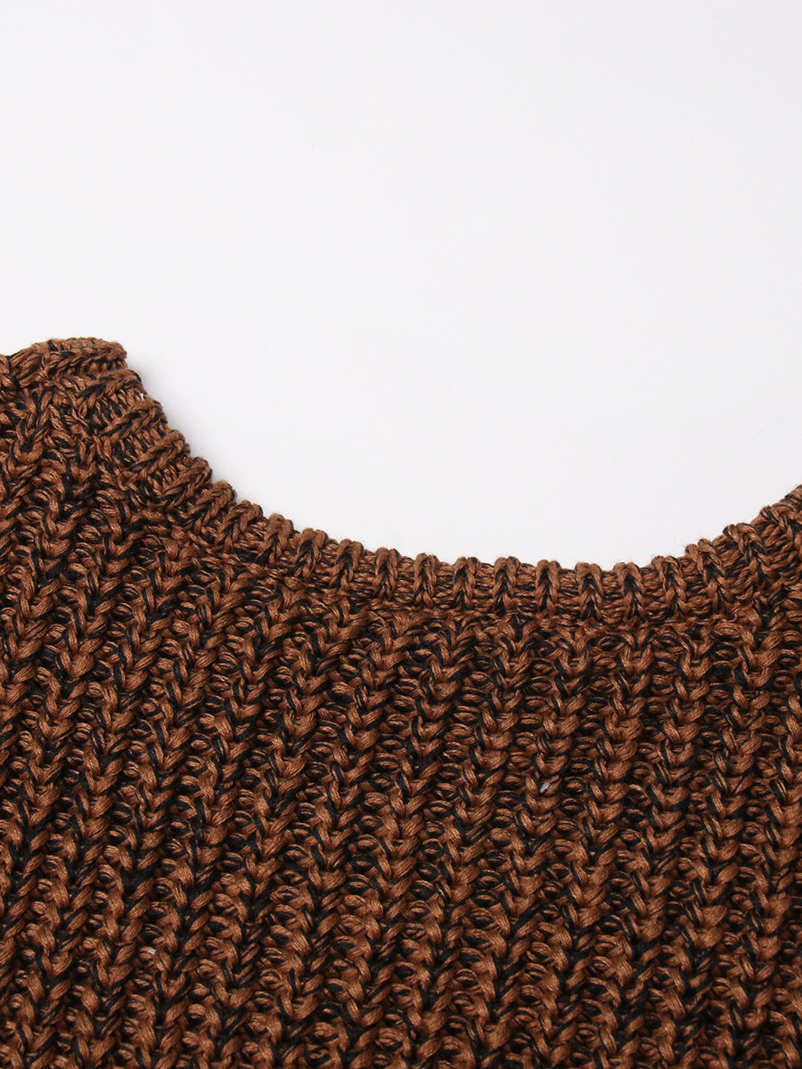 Vintage Brown Knitted Tank Top Vest for Women-Shirts & Tops-Brown-S-Free Shipping Leatheretro