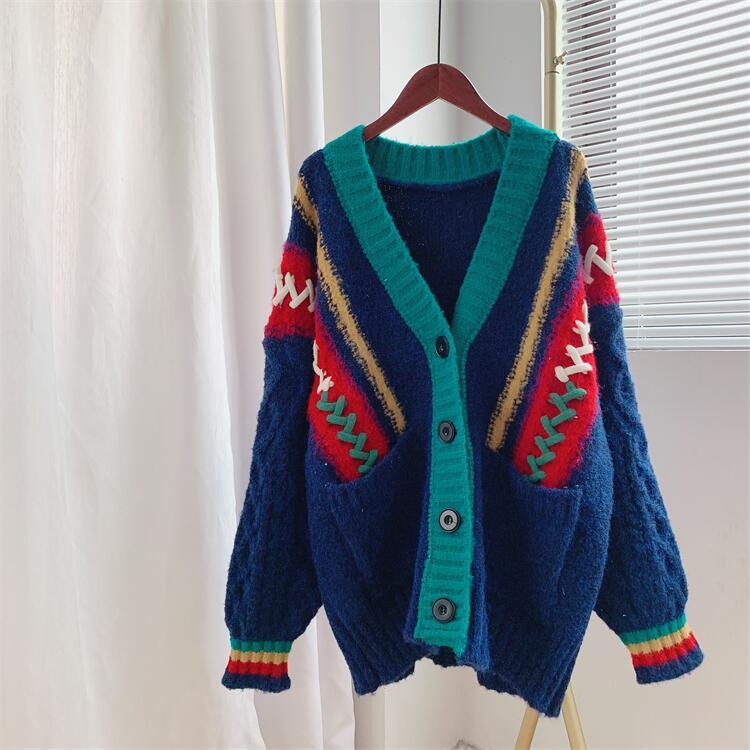 Thicken Warm Knitting Cardigan Sweaters for Women-Navy Blue-One Size-Free Shipping Leatheretro