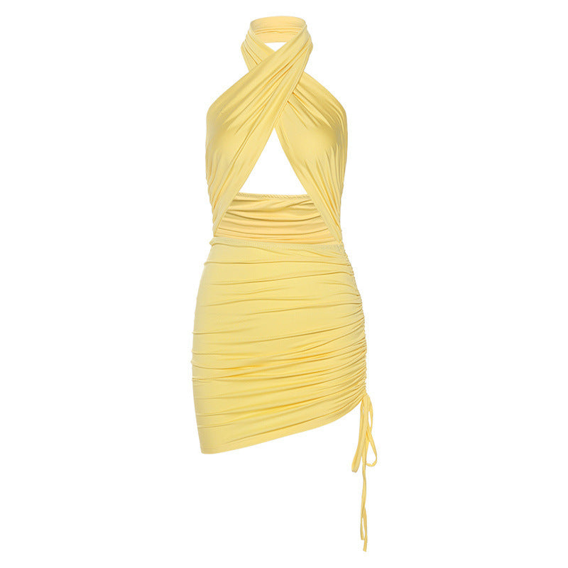 Sexy Halter Backless Summer Bodycon Dresses-Dresses-Yellow-S-Free Shipping Leatheretro