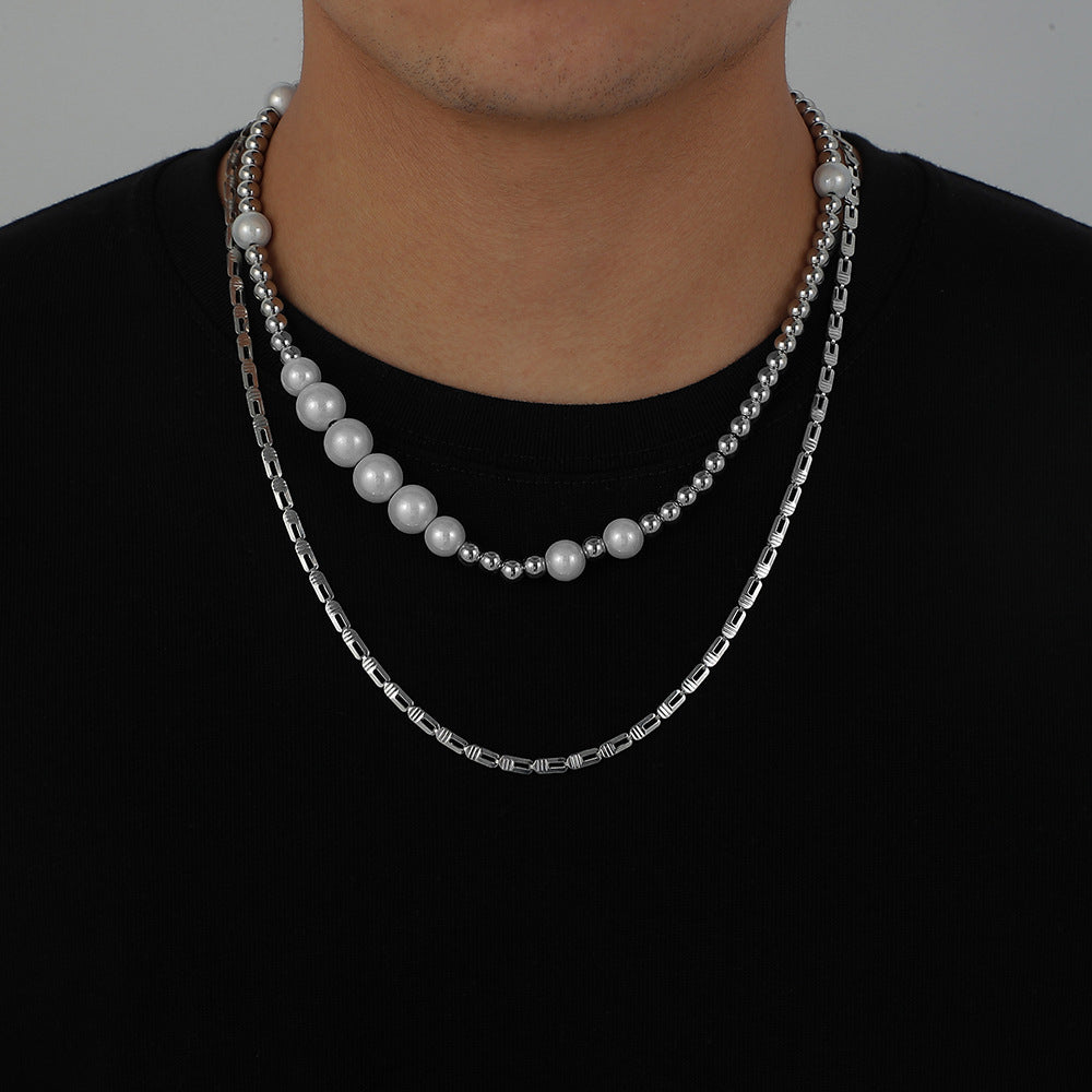 Fashion Hip Top Style Pearl Necklace for Men-Chains-D-Free Shipping Leatheretro