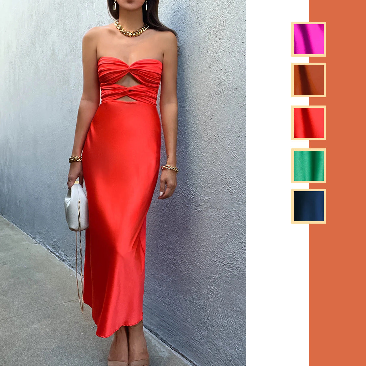 Sexy Satin Strapless Summer Women Party Dresses-Dresses-Rose Red-S-Free Shipping Leatheretro