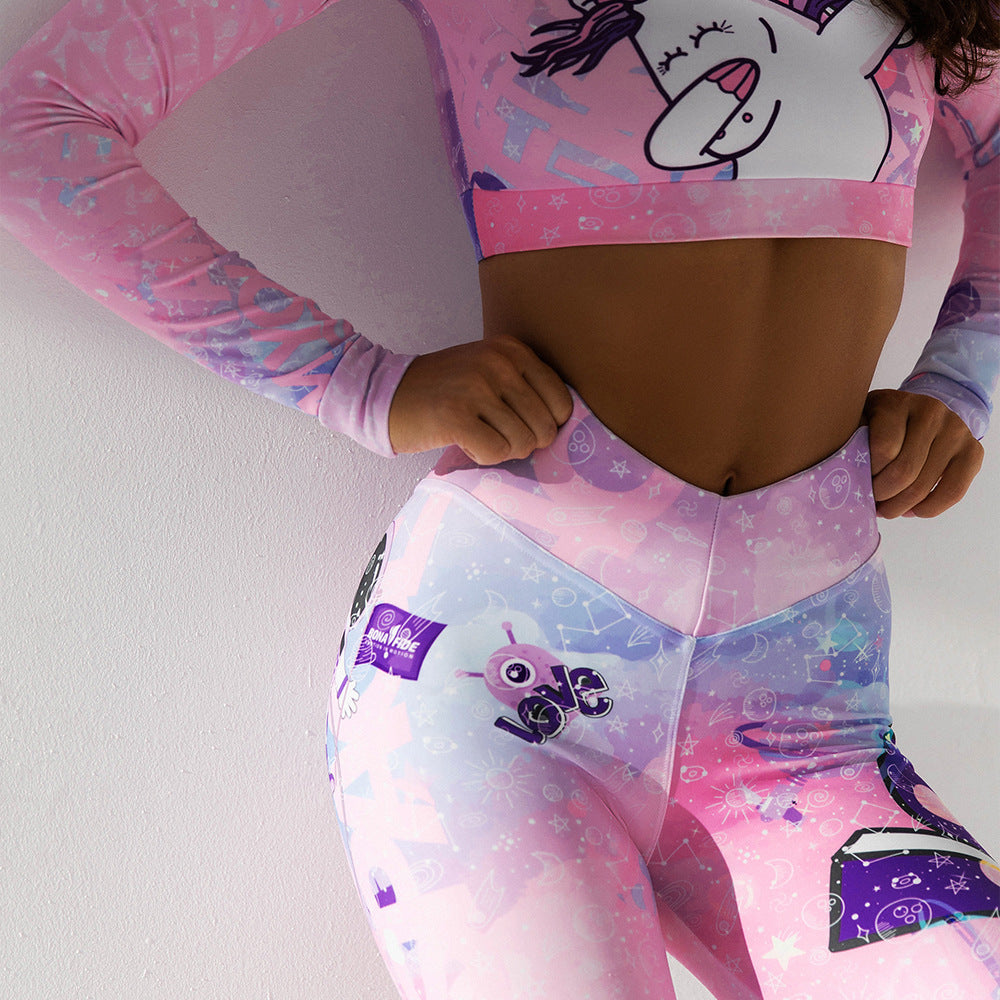 Sexy Unicorn Print Sports Suits-Activewear-Pink-S-Free Shipping Leatheretro