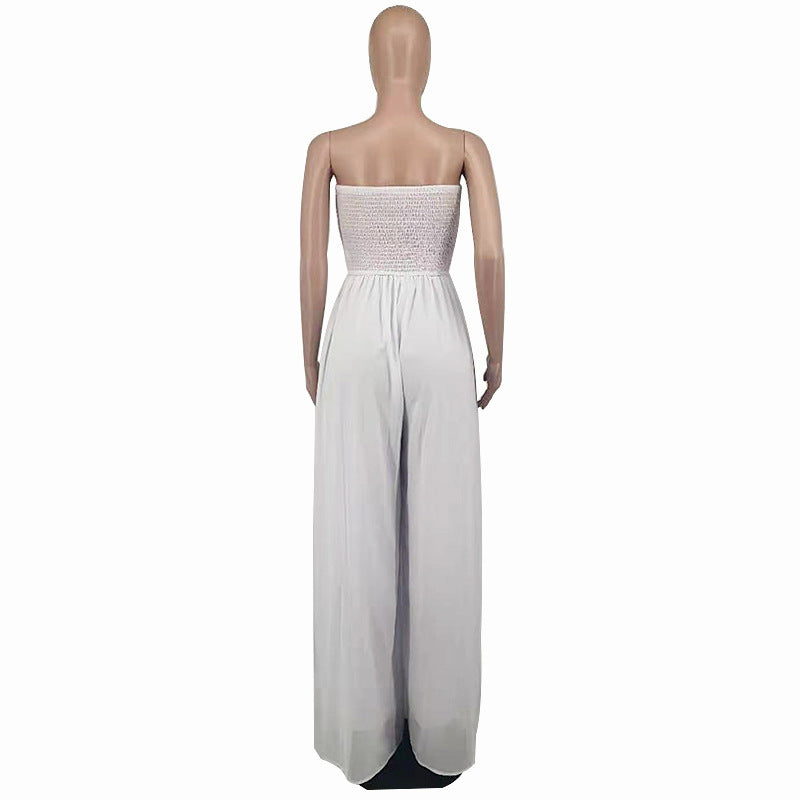 Sexy Strapless High Waist Chiffon Summer Jumpsuits-Suits-White-S-Free Shipping Leatheretro