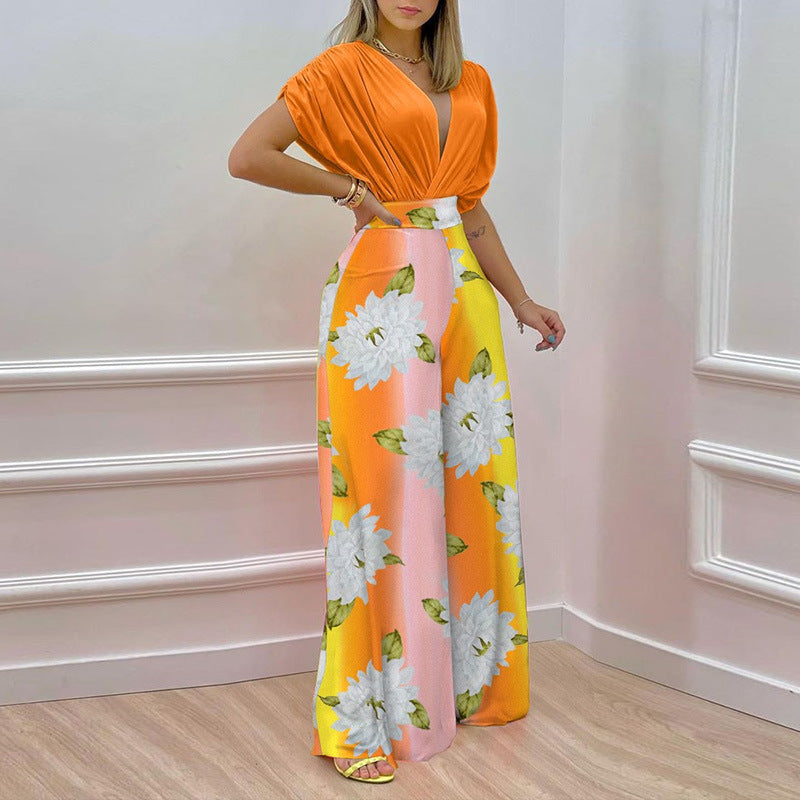 Casual Summer Wide Legs Pants Outfits for Women-Suits-Orange-S-Free Shipping Leatheretro