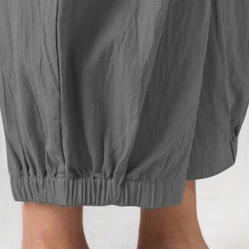 Loose High Waist Cropped Wide Legs Pants-Pants-Khaki-S-Free Shipping Leatheretro