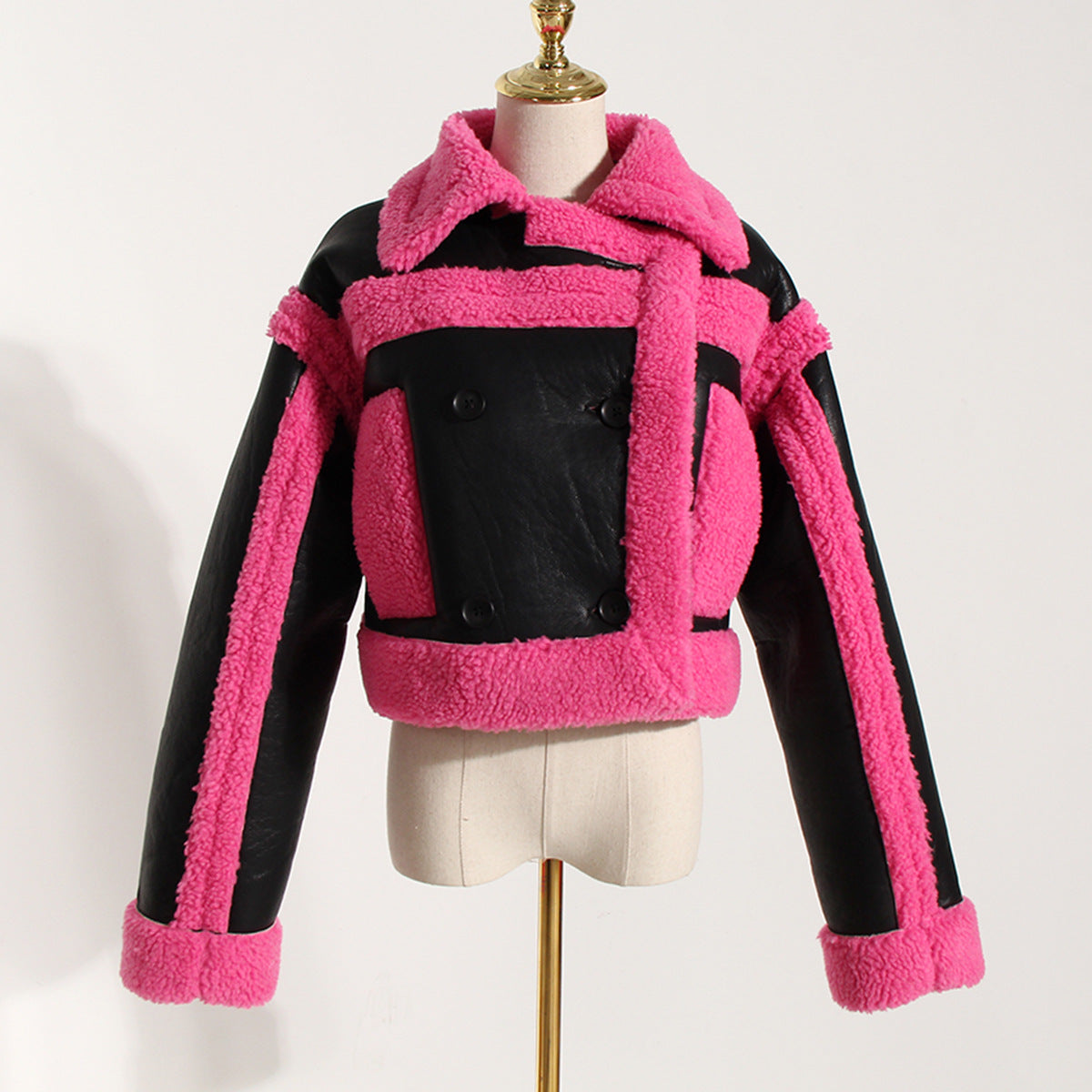 Designed Motorcycle Artificial Fur Jackets-Coats & Jackets-Rose Red-S-Free Shipping Leatheretro